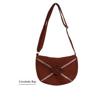 Women's Crossbody Medium Sized Russet Brown Vegan Faux Leather Bag w/ Floral NWT